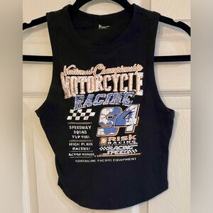 No Boundaries Black Motorcycle Racing Cropped Graphic Tank Top Size XS Retro Y2K